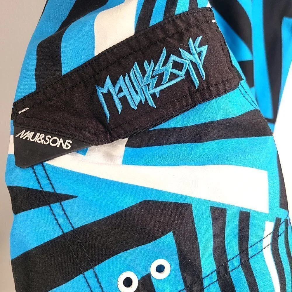 Maui and Sons Blue Black Geo Rippers Boardshorts Size 36